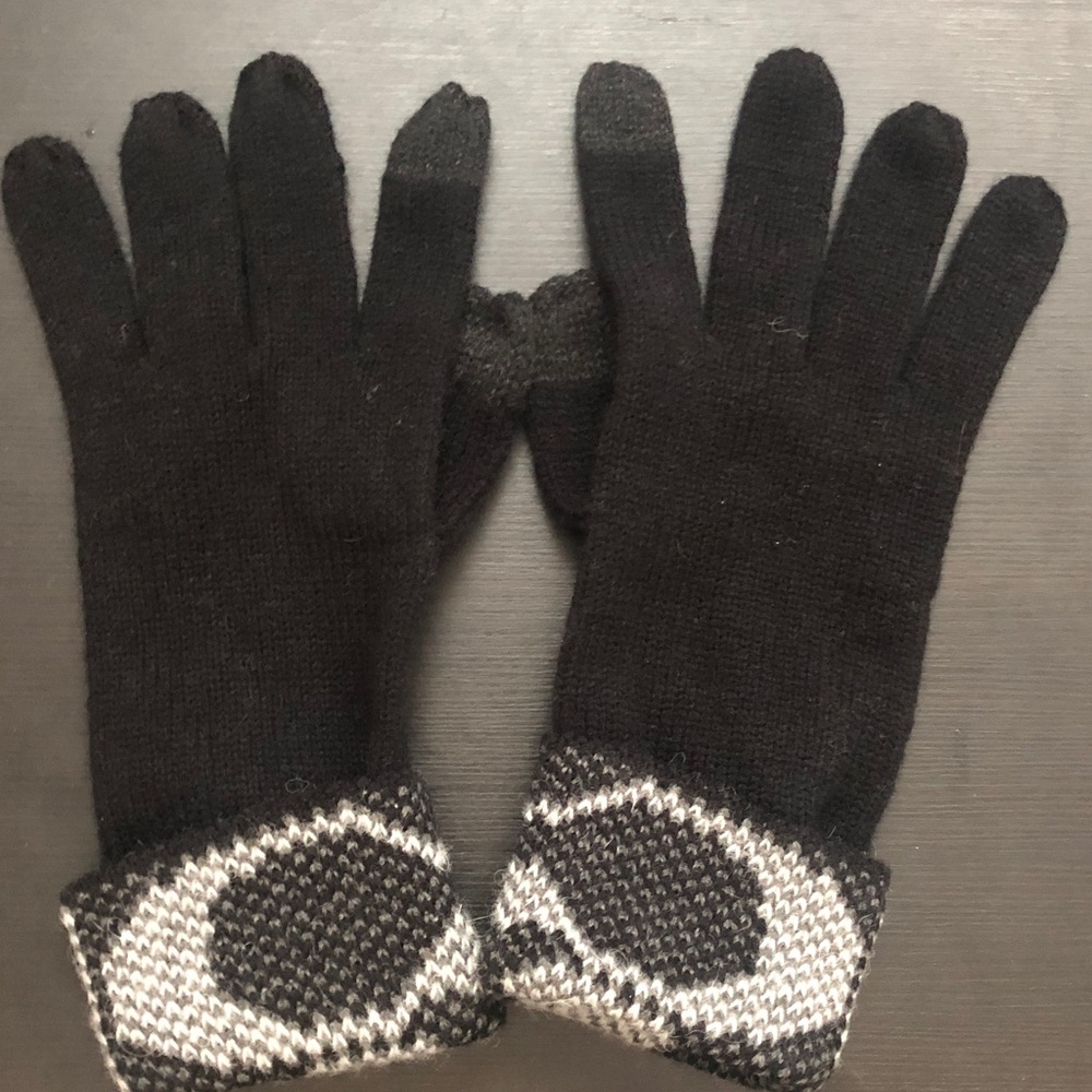 Coach Black Gloves with Black & White Patterned Cuffs